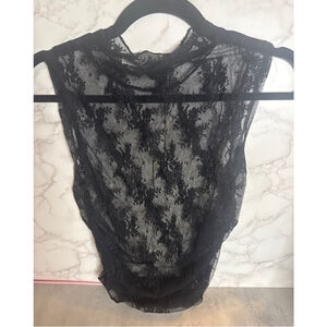 Women's Black Lace Mock Neck Sleeveless Top M